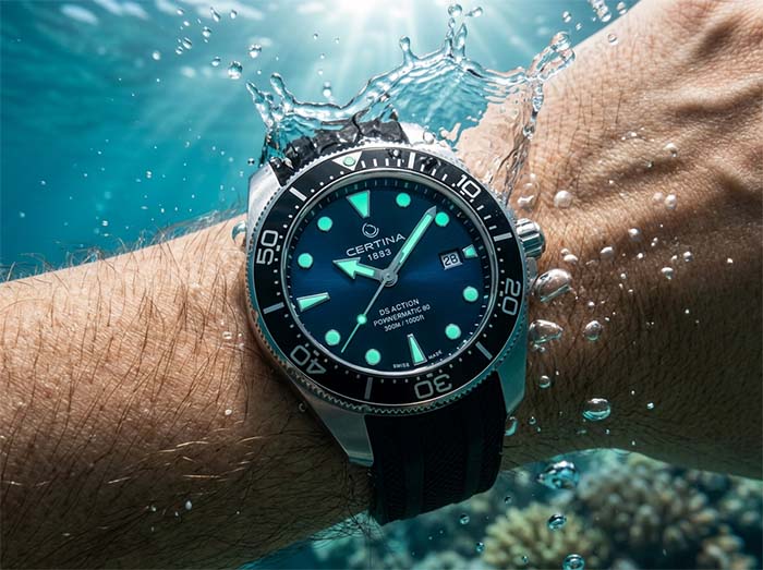 Профессиональные дайверские часы Certina DS Action Diver Дайверские часы Certina DS Action Diver Powermatic 80 в воде