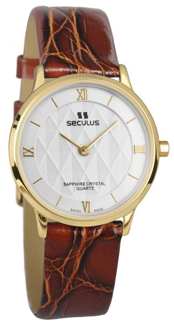 Женские часы Seculus 1610.1.106 white, pvd, brown leather - купить по цене 6450 в грн в Киеве, Днепре, отзывы в интернет-магазине Timeshop
