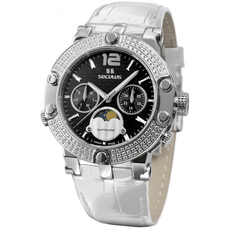 Seculus 1690.5.706 black, ss with stones, white leather | Интернет-магазин оригинальных часов и аксессуаров