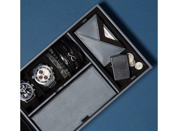 Шкатулка WOLF 465165 Howard Valet Tray W/ Roll Grey, фото 2 | Интернет-магазин оригинальных часов и аксессуаров