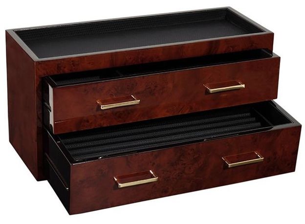 Шкатулка WOLF 460310 Meridian 2 Drawer Valet Burl, фото 3 | Интернет-магазин оригинальных часов и аксессуаров
