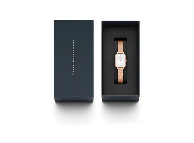 Daniel Wellington 腕時計 Quadro Lumine Pressed 26 DW00100578 Quadro - Square black women's watch with rose gold | DW