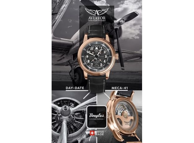Aviator V.3.36.2.285.4 DOUGLAS DAY DATE Meca-41 Automatic, фото 3 | Интернет-магазин оригинальных часов и аксессуаров