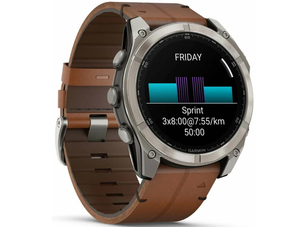 Garmin 010-02905-40 Fenix 8 Amoled 51 мм Sapphire Titanium with Chestnut Leather Band, фото 2 | Интернет-магазин оригинальных часов и аксессуаров