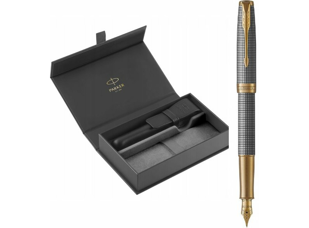 Набор Parker SONNET Cisele Silver GT FP18 F 88-211b24 (перьевая ручка + кож.чехол) | Интернет-магазин оригинальных часов и аксессуаров