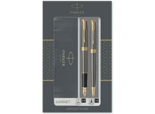Набор ручек Parker SONNET Grey Lacquer GT FP+BP 86-492b19  (перьевая + шариковая) | Интернет-магазин оригинальных часов и аксессуаров