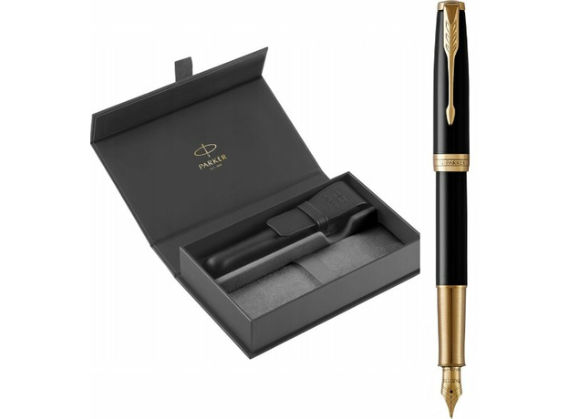 Набор Parker SONNET Black Lacquer GT FP18 F 86-011b24 (перьевая ручка + кож.чехол) | Интернет-магазин оригинальных часов и аксессуаров